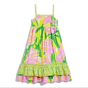 Lilly Pulitzer Pink & Green Floral Fan Dance Sleeveless Maxi Dress 18 Months